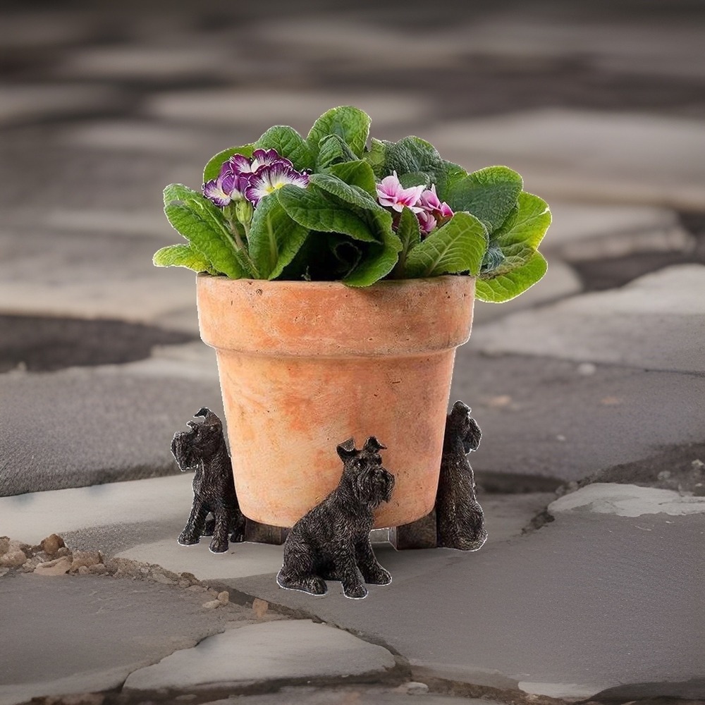 Potty Feet Schnauzer Plant Pot Risers Set of 3 Antique Bronze Finish Dog Decor